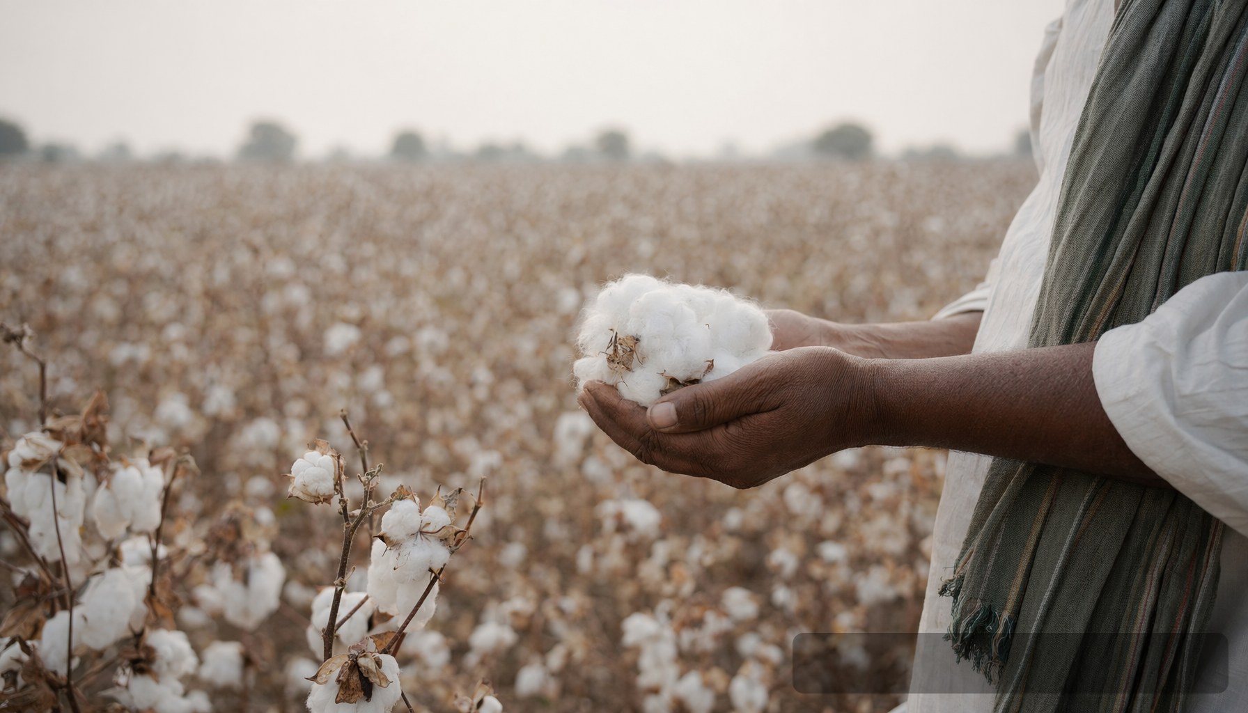 Cotton field in India with farmers preparing for regenerative agriculture transition