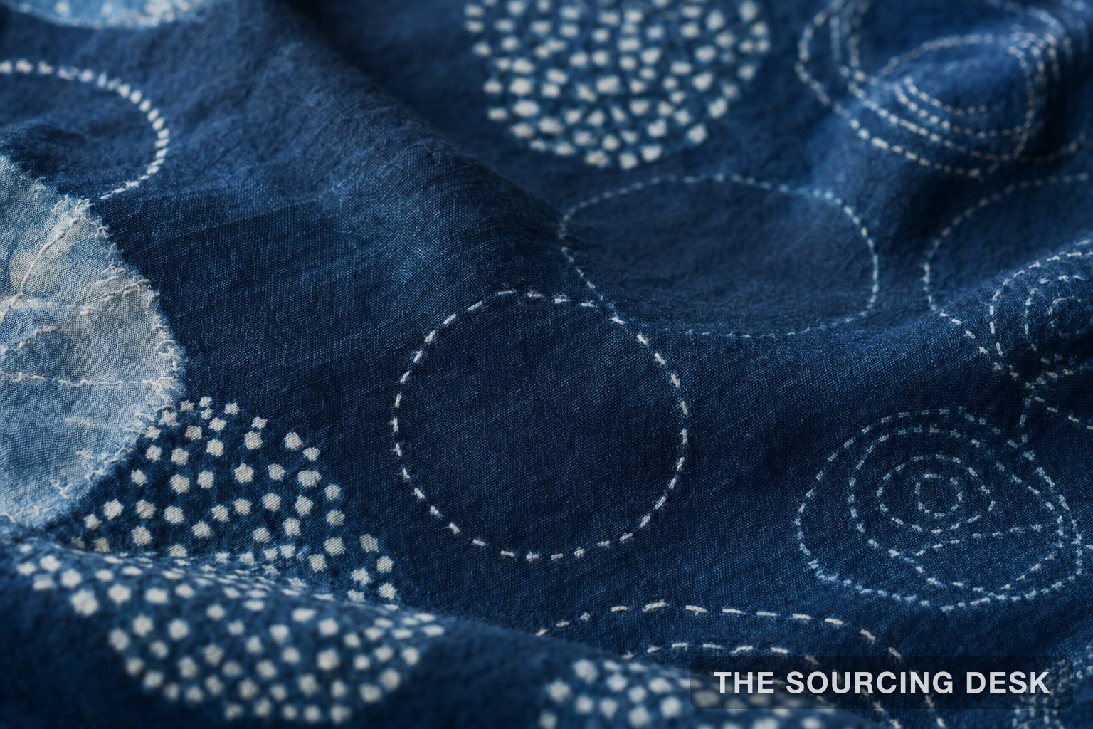 Indigo Fair Trade certified organic cotton textile with traditional hand-stitched detailing