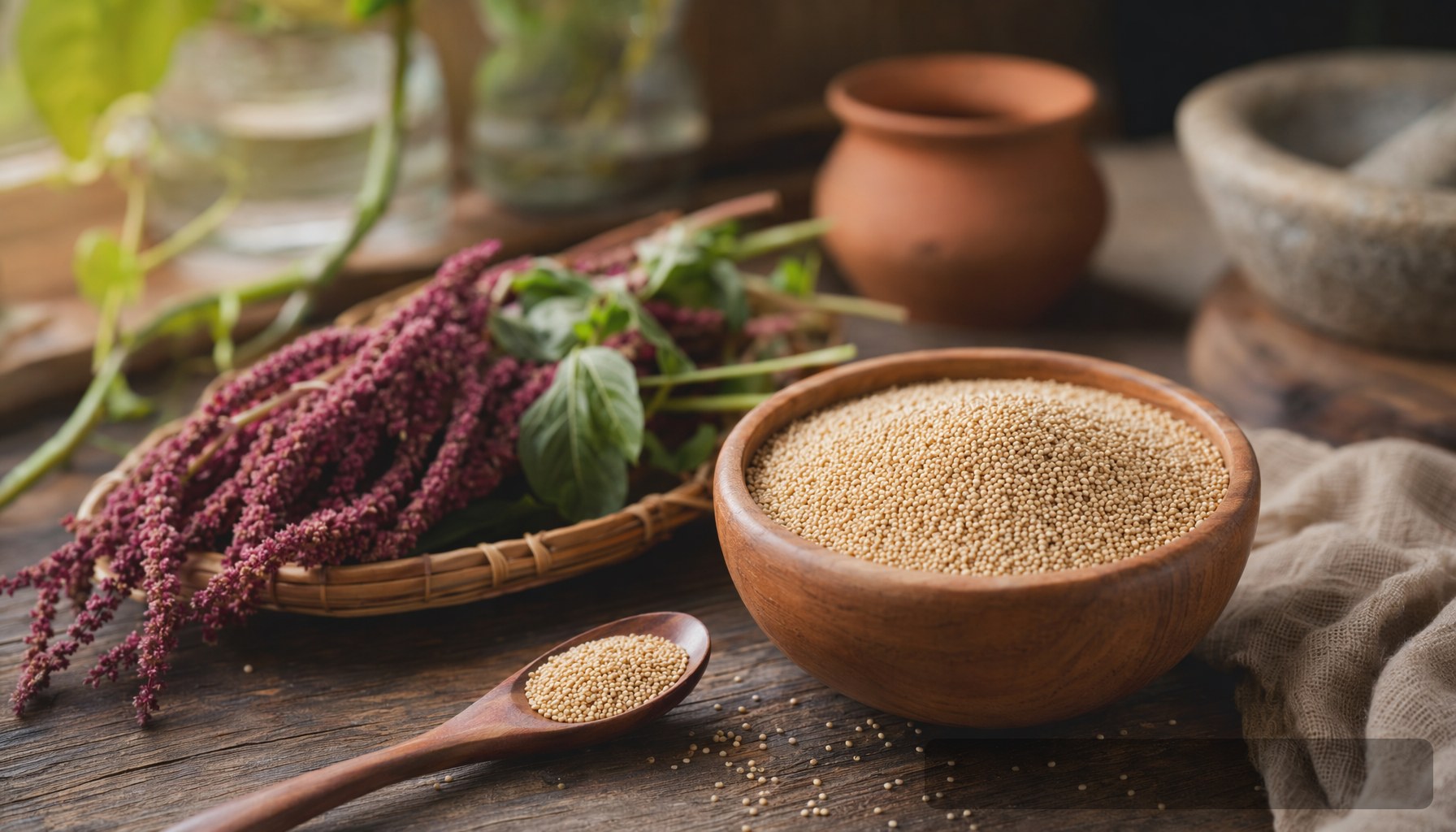 Amaranth grains in a bowl, a naturally gluten-free pseudocereal